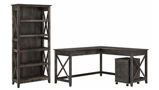 L Shaped Desks Bush Furniture 60in W L-Shaped Desk with Mobile File Cabinet and 5 Shelf Bookcase