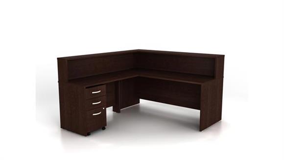 Reception Desks Bush Furniture 72" W L-Shaped Reception Desk with Assembled 3 Drawer Mobile File Cabinet