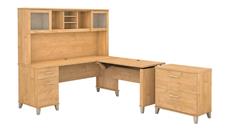 Adjustable Height Desks & Tables Bush Furniture 72" W 3 Position Sit to Stand L-Shaped Desk with Hutch and Lateral File Cabinet