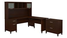 Adjustable Height Desks & Tables Bush Furniture 72" W 3 Position Sit to Stand L-Shaped Desk with Hutch and Lateral File Cabinet
