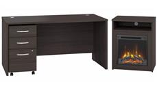 Computer Desks Bush Furniture 60in W x 30in D Desk, 24in W Electric Fireplace with Shelf and  Assembled 3 Drawer Mobile File Cabinet