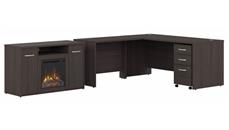 L Shaped Desks Bush Furniture 72in W x 30in D L-Shaped Desk, 48in W Electric Fireplace TV Stand, and Assembled 3 Drawer Mobile File Cabinet