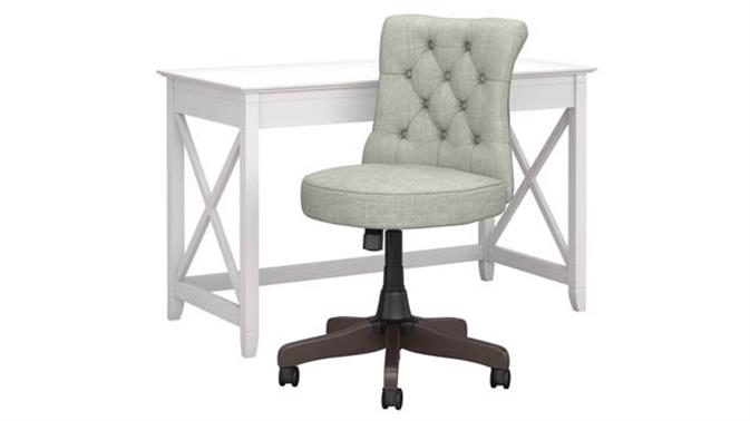 Pure White Oak Desk / Light Gray Fabric Chair