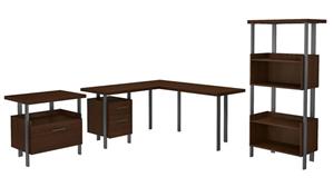 L Shaped Desks Bush Furnishings 60in W L-Shaped Desk with Lateral File Cabinet and 4 Shelf Bookcase