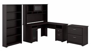 L Shaped Desks Bush Furnishings 60in W L-Shaped Desk with Hutch, Lateral File Cabinet and 5 Shelf Bookcase