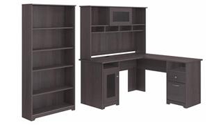 L Shaped Desks Bush Furnishings 60in W L-Shaped Computer Desk with Hutch and 5 Shelf Bookcase