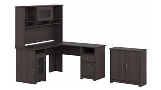 L Shaped Desks Bush Furnishings 60in W L-Shaped Desk with Hutch and Small Storage Cabinet