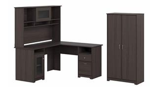 L Shaped Desks Bush Furnishings 60in W L-Shaped Desk with Hutch and Tall Storage Cabinet