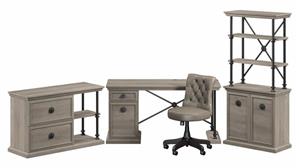 Computer Desks Bush Furnishings 60in W Designer Desk and Chair Set with Lateral File Cabinet and Bookcase with Doors