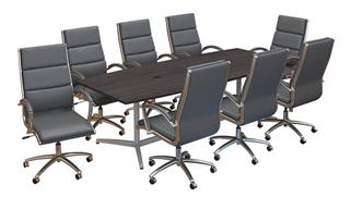 Conference Table Sets Bush Furnishings 8ft W x 42in D Boat Shaped Conference Table with Metal Base and Set of 8 High Back Office Chairs