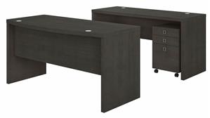 Office Credenzas Bush Furnishings Bow Front Desk and Credenza with Mobile File Cabinet