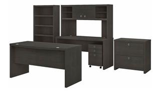 Executive Desks Bush Furnishings Bow Front Desk, Credenza with Hutch, Bookcase and File Cabinets