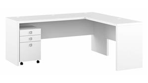 L Shaped Desks Bush Furnishings 72in W L-Shaped Credenza Desk with 3 Drawer Mobile File Cabinet