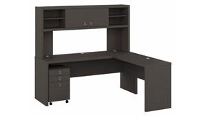 L Shaped Desks Bush Furnishings 72in W L-Shaped Credenza Desk with Hutch and 3 Drawer Mobile File Cabinet