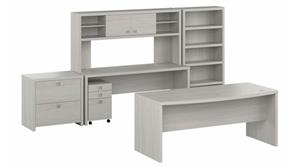 Executive Desks Bush Furnishings 72in W Bow Front Desk, 72in W Credenza Desk, 72in W Hutch, Bookcase, Lateral File and 3 Drawer Mobile File