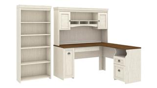 L Shaped Desks Bush Furnishings 60in W L-Shaped Desk with Hutch and 5 Shelf Bookcase