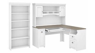 L Shaped Desks Bush Furnishings 60in W L-Shaped Desk with Hutch and 5 Shelf Bookcase