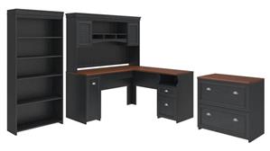 L Shaped Desks Bush Furnishings 60in W L-Shaped Desk with Hutch, Lateral File Cabinet and 5 Shelf Bookcase