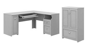 L Shaped Desks Bush Furnishings 60in W L-Shaped Desk and Storage Cabinet with File Drawer