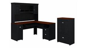 L Shaped Desks Bush Furnishings 60in W L-Shaped Desk with Hutch and Storage Cabinet with File Drawer
