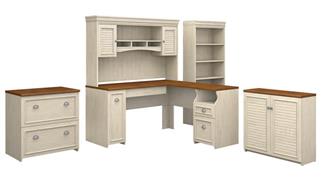 L Shaped Desks Bush Furnishings 60in W L-Shaped Desk with Hutch, Lateral File Cabinet, Bookcase and Storage Cabinet