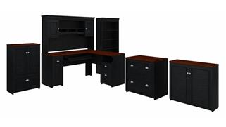 L Shaped Desks Bush Furnishings 60in W L-Shaped Desk with Hutch, Lateral File Cabinet, Bookcase and 2 Storage Cabinets