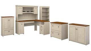 L Shaped Desks Bush Furnishings 60in W L-Shaped Desk with Hutch, Lateral File Cabinet, Bookcase and 2 Storage Cabinets