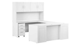 U Shaped Desks Bush Furnishings 72in W x 30in D U-Shaped Desk with Hutch and 3 Drawer Mobile File Cabinet