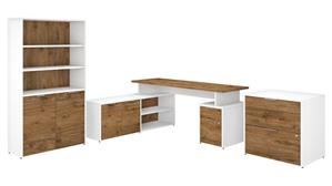 L Shaped Desks Bush Furnishings 72in W L-Shaped Desk with Lateral File Cabinet and 5 Shelf Bookcase