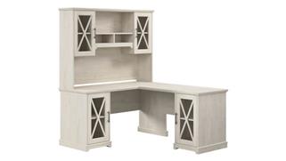 L Shaped Desks Bush Furnishings 60in W Farmhouse L-Shaped Desk with Hutch and Storage Cabinets