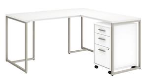 L Shaped Desks Bush Furnishings 60in W L-Shaped Desk with 30in W Return and Mobile File Cabinet