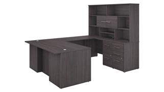 U Shaped Desks Bush Furnishings 72in W U-Shaped Executive Desk with 3 Drawer File Cabinet - Assembled, 2 Drawer File Cabinet - Assembled, and Hutch
