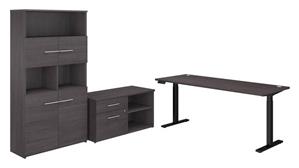 Adjustable Height Desks & Tables Bush Furnishings 6ft W Height Adjustable Standing Desk with Storage File Drawer - Assembled, and Bookcase