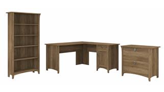 L Shaped Desks Bush Furnishings 60in W L-Shaped Desk with Lateral File Cabinet and 5 Shelf Bookcase