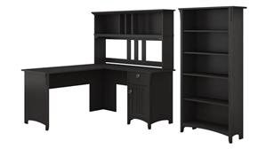 L Shaped Desks Bush Furnishings 60in W L Shaped Desk with Hutch and 5 Shelf Bookcase