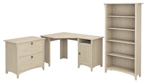 Corner Desks Bush Furnishings 55in W Corner Desk with Lateral File Cabinet and 5 Shelf Bookcase