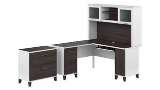 L Shaped Desks Bush Furnishings 60in W L-Shaped Desk with Hutch and Lateral File Cabinet