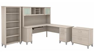 L Shaped Desks Bush Furnishings 72in W L-Shaped Desk with Hutch, Lateral File Cabinet and Bookcase