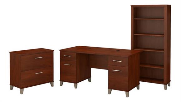 Computer Desks Bush Furnishings 60" W Office Desk with Lateral File Cabinet and 5 Shelf Bookcase