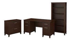 Computer Desks Bush Furnishings 60in W Office Desk with Lateral File Cabinet and 5 Shelf Bookcase
