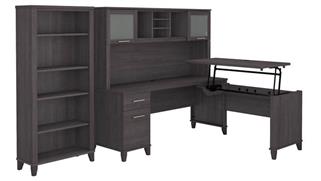 Adjustable Height Desks & Tables Bush Furnishings 6ft W 3 Position Sit to Stand L-Shaped Desk with Hutch and Bookcase