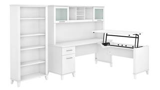 Adjustable Height Desks & Tables Bush Furnishings 6ft W 3 Position Sit to Stand L-Shaped Desk with Hutch and Bookcase