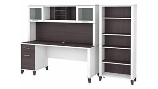 Computer Desks Bush Furnishings 72in W Office Desk with Hutch and 5 Shelf Bookcase
