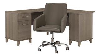 L Shaped Desks Bush Furnishings 60in W L-Shaped Desk with Mid Back Leather Box Chair