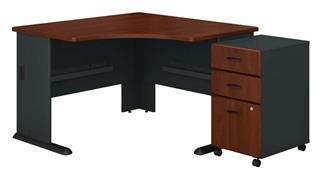Corner Desks Bush Furnishings 48in W Corner Desk with Assembled 3 Drawer Mobile File Cabinet