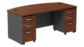 Computer Desks Bush Furnishings 72in W Bow Front Desk with (2) Assembled 3 Drawer Mobile Pedestals