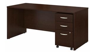 Computer Desks Bush Furnishings 66in W x 30in D Office Desk with Assembled 3 Drawer Mobile File Cabinet