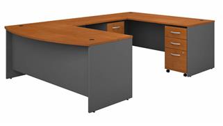 U Shaped Desks Bush Furnishings 72in W x 36in D Bow Front U-Shaped Desk with (2) Assembled Mobile File Cabinets