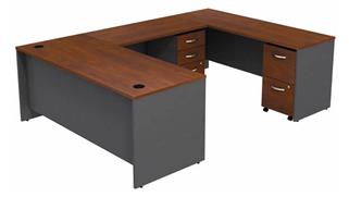 U Shaped Desks Bush Furnishings 72in W U-Shaped Desk with (2) Assembled Mobile File Cabinets