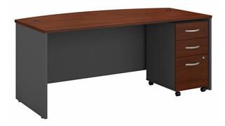 Computer Desks Bush Furnishings 72in W x 36in D Bow Front Desk with Assembled 3 Drawer Mobile File Cabinet